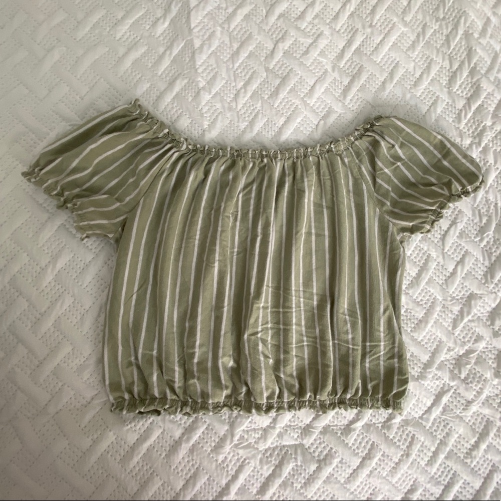 AE green and white striped crop top